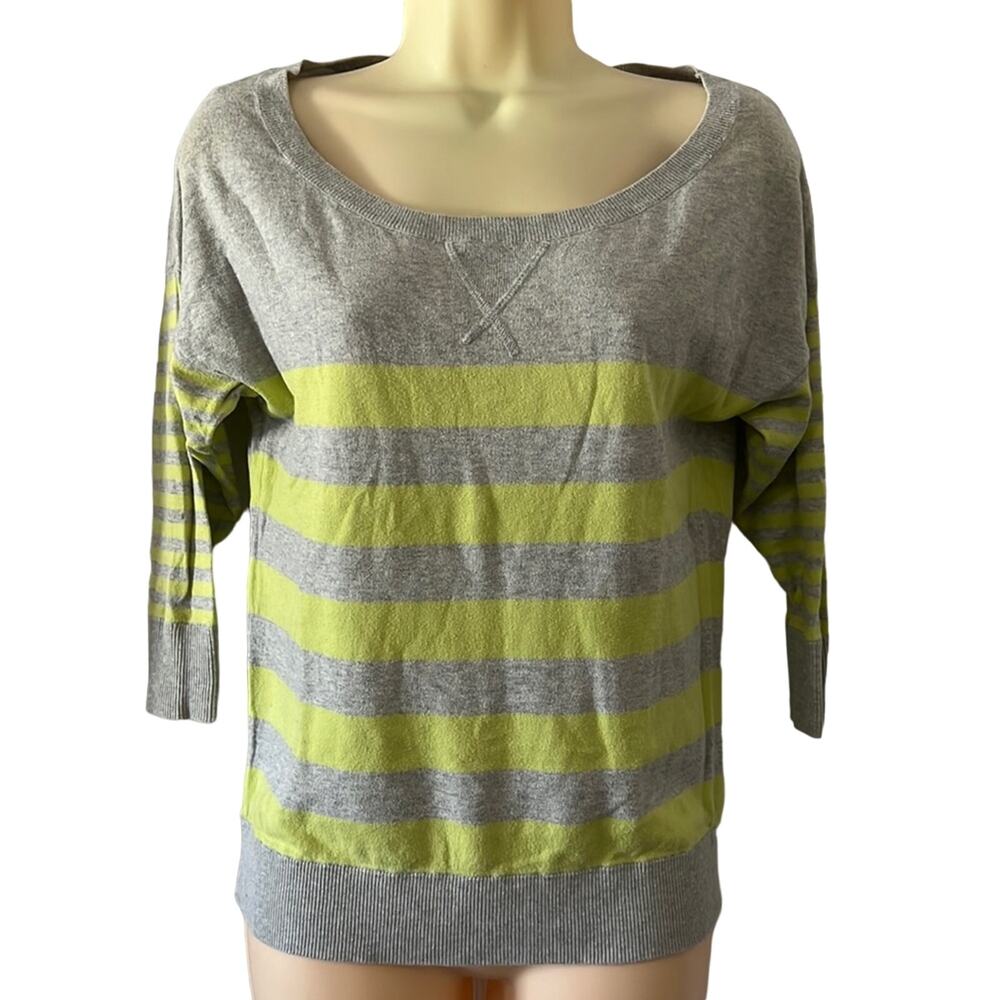 American Eagle Outfitters Size S Gray Striped Cotton Knit Pullover Sweater